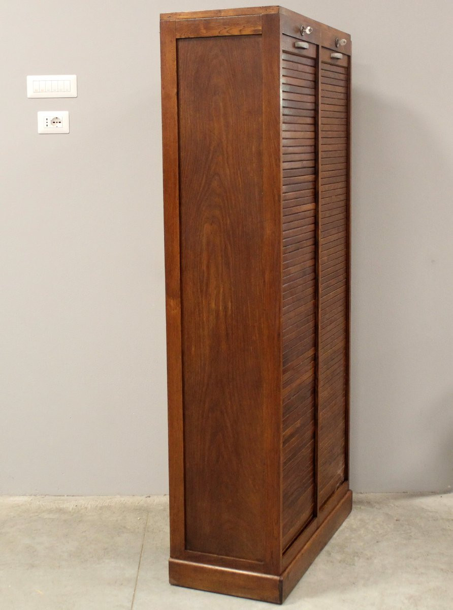 Antico classificatore serranda archivio schedario in rovere-photo-3