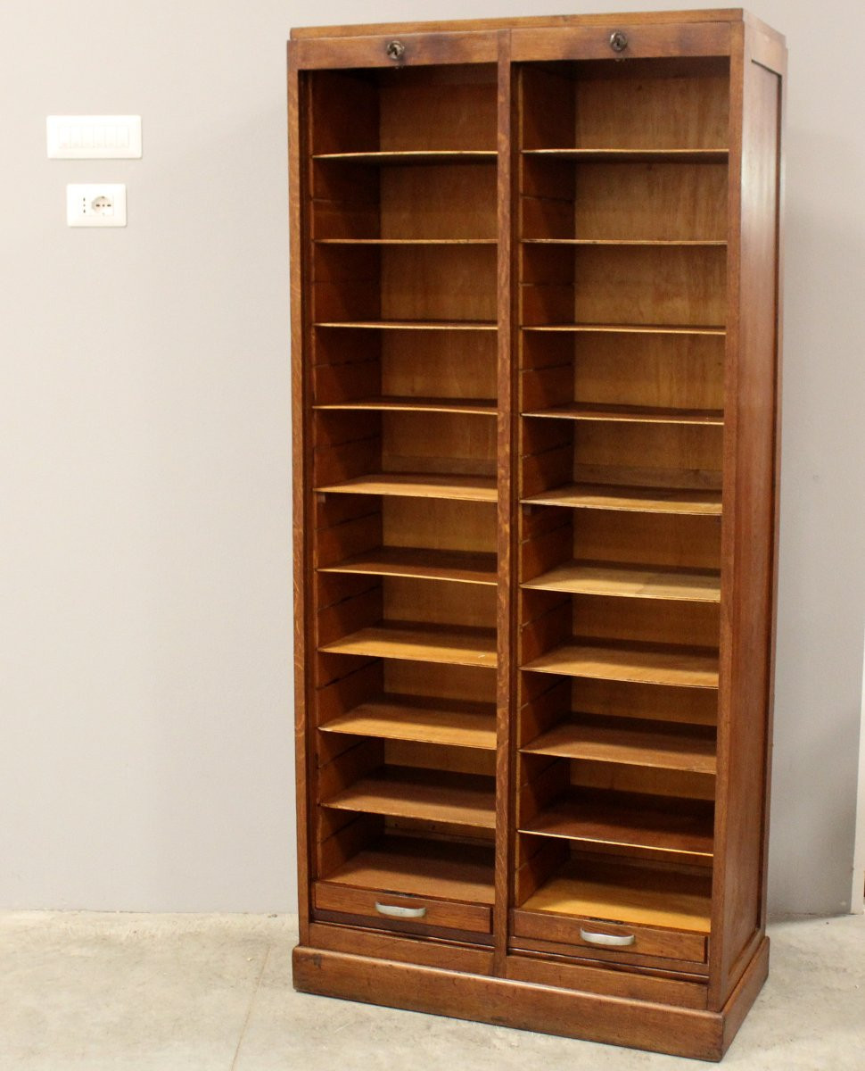 Antico classificatore serranda archivio schedario in rovere-photo-1