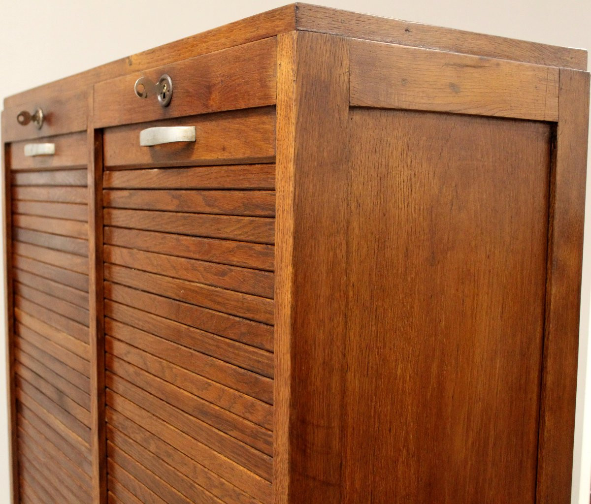 Antico classificatore serranda archivio schedario in rovere-photo-3