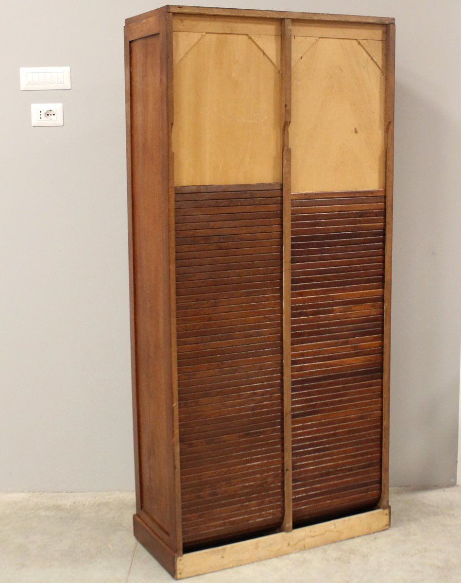 Antico classificatore serranda archivio schedario in rovere-photo-4