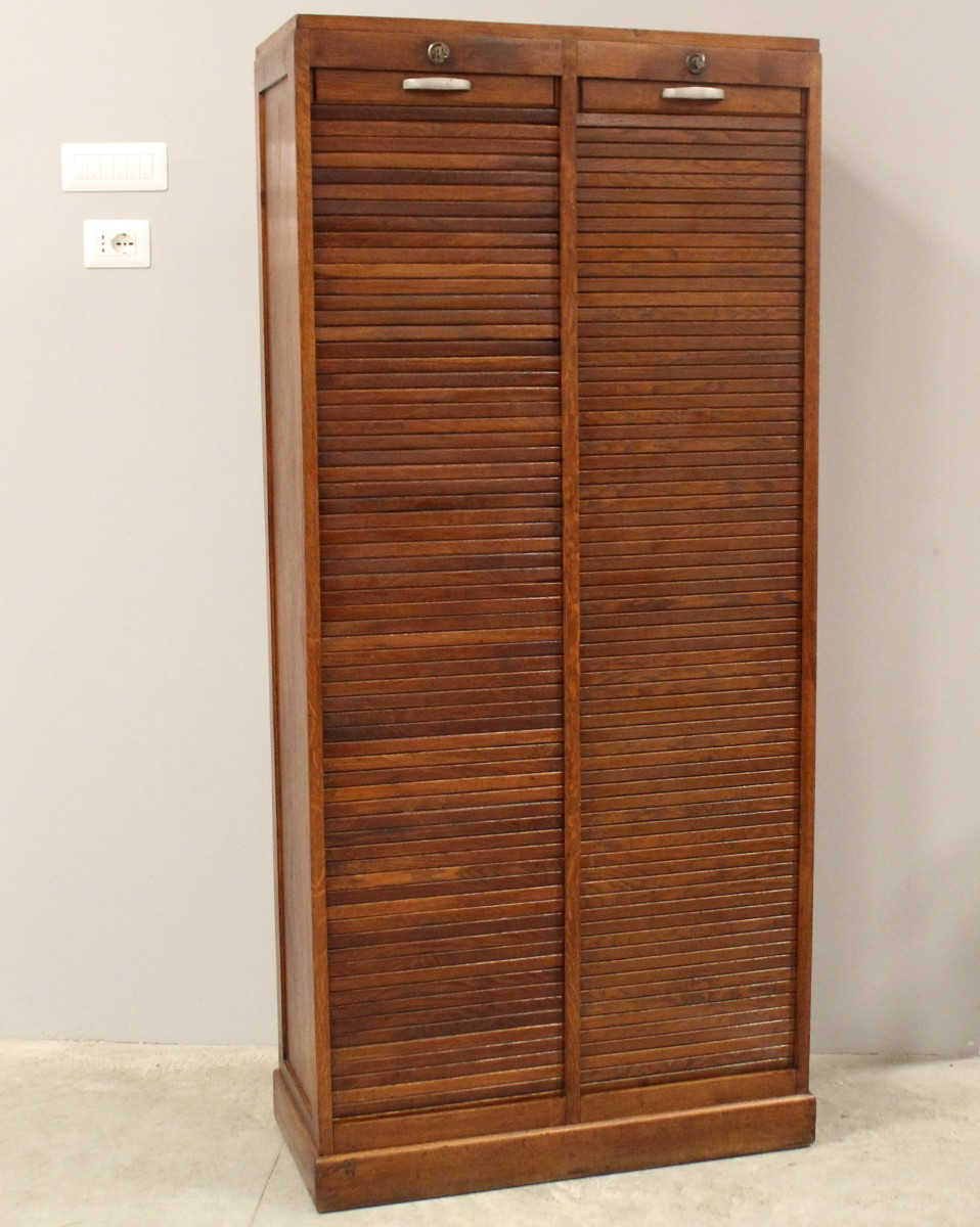 Antico classificatore serranda archivio schedario in rovere