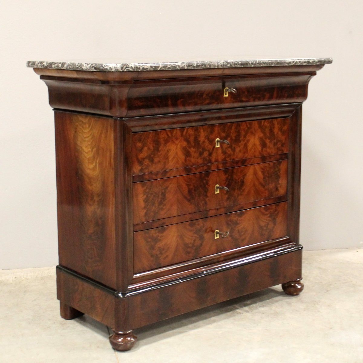 Antico cassettone comò cappuccino Luigi Filippo in mogano - 19°secolo-photo-2