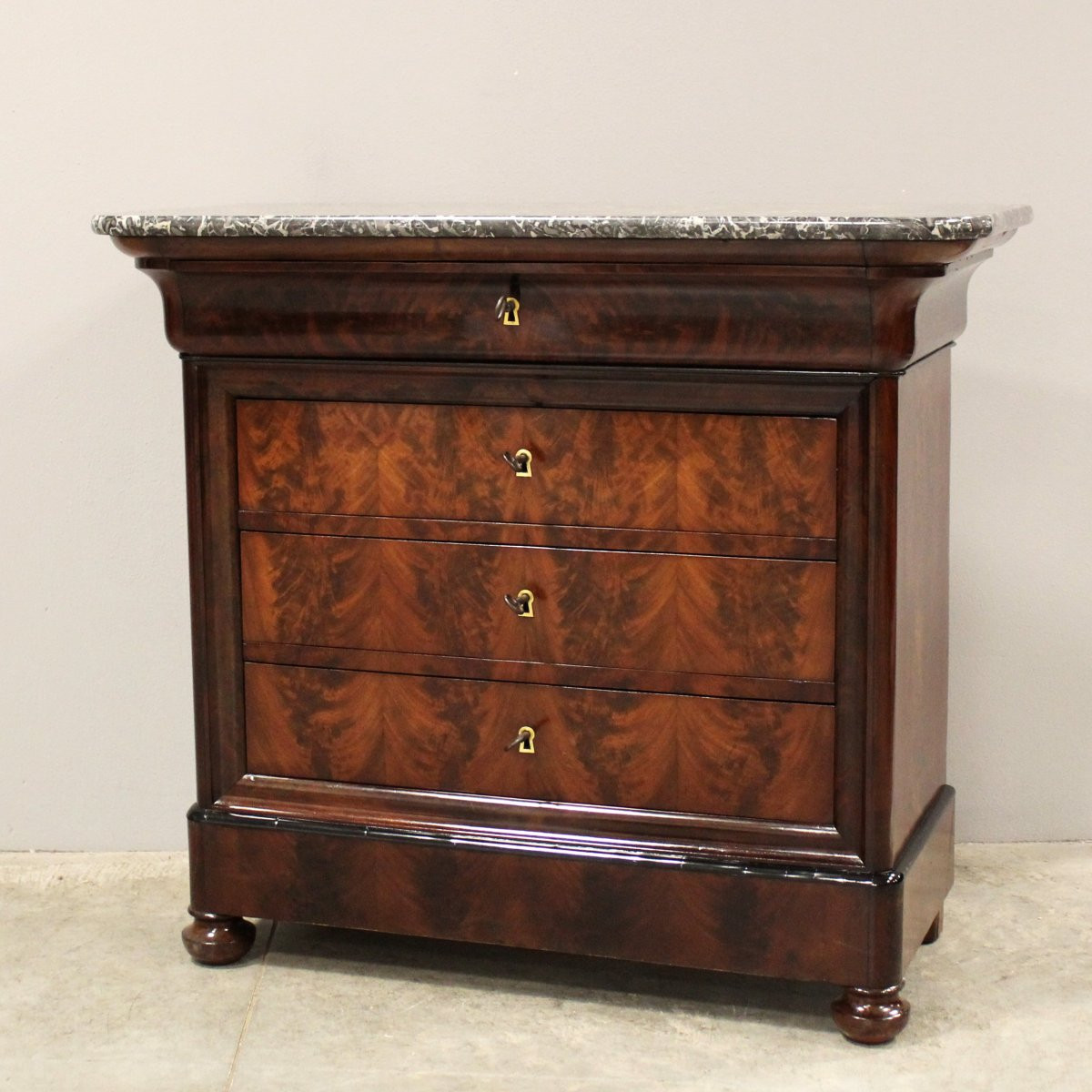 Antico cassettone comò cappuccino Luigi Filippo in mogano - 19°secolo-photo-3