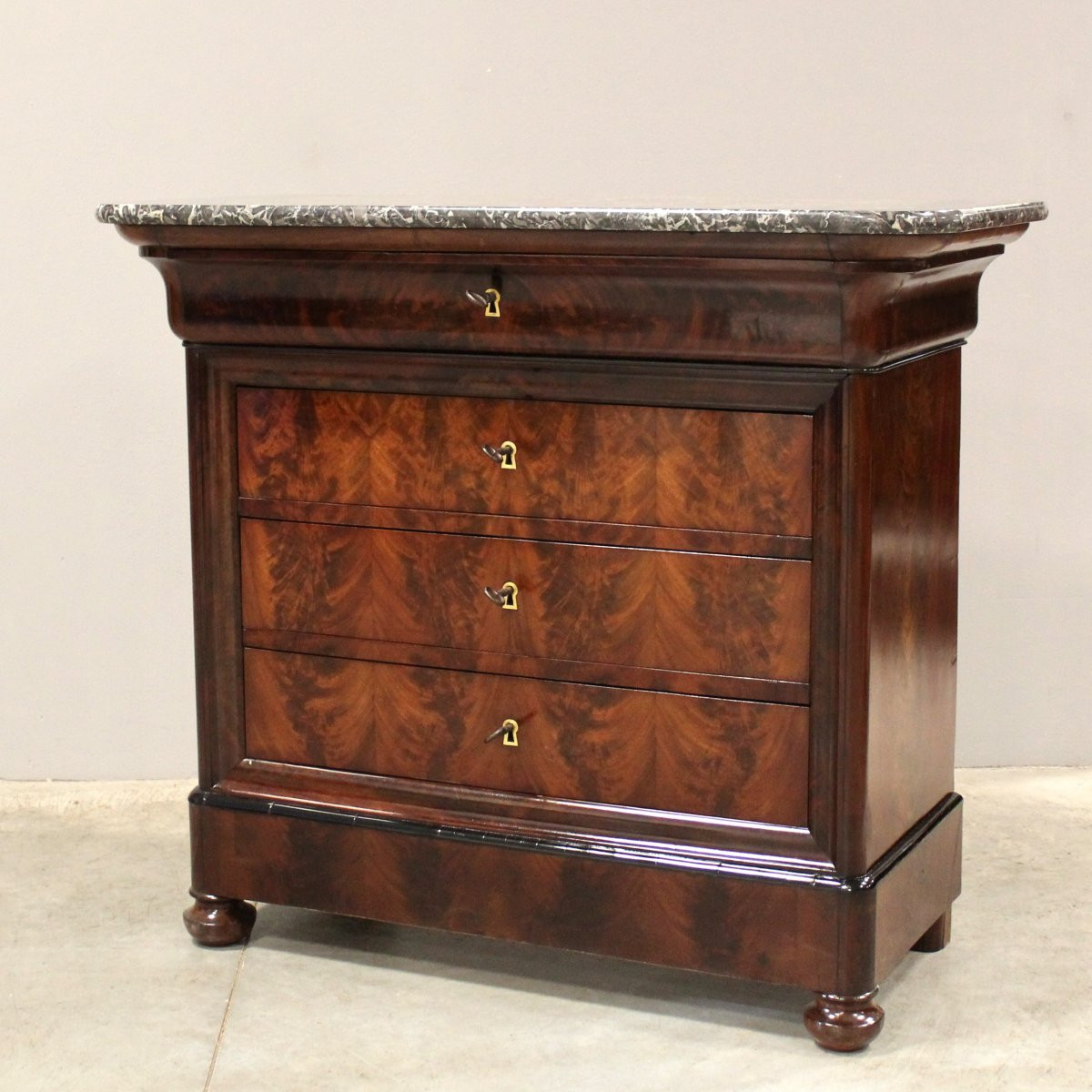 Antico cassettone comò cappuccino Luigi Filippo in mogano - 19°secolo-photo-4