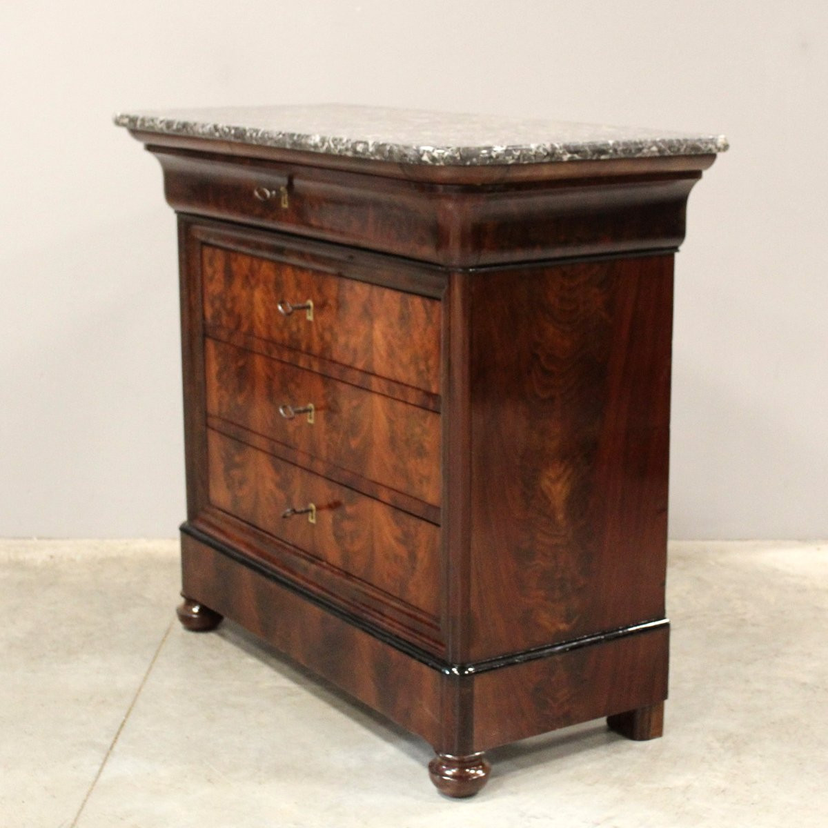 Antico cassettone comò cappuccino Luigi Filippo in mogano - 19°secolo-photo-2