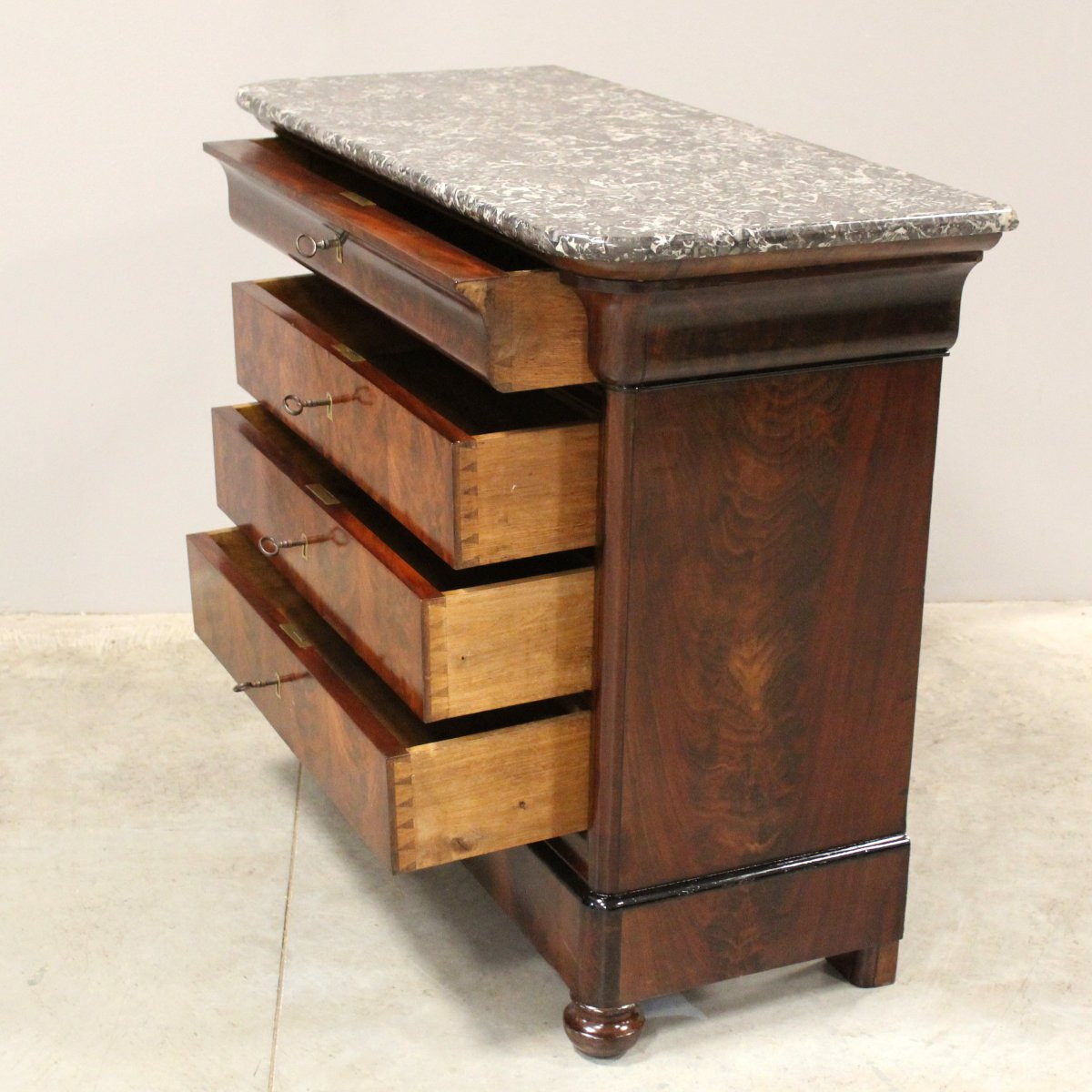 Antico cassettone comò cappuccino Luigi Filippo in mogano - 19°secolo-photo-4