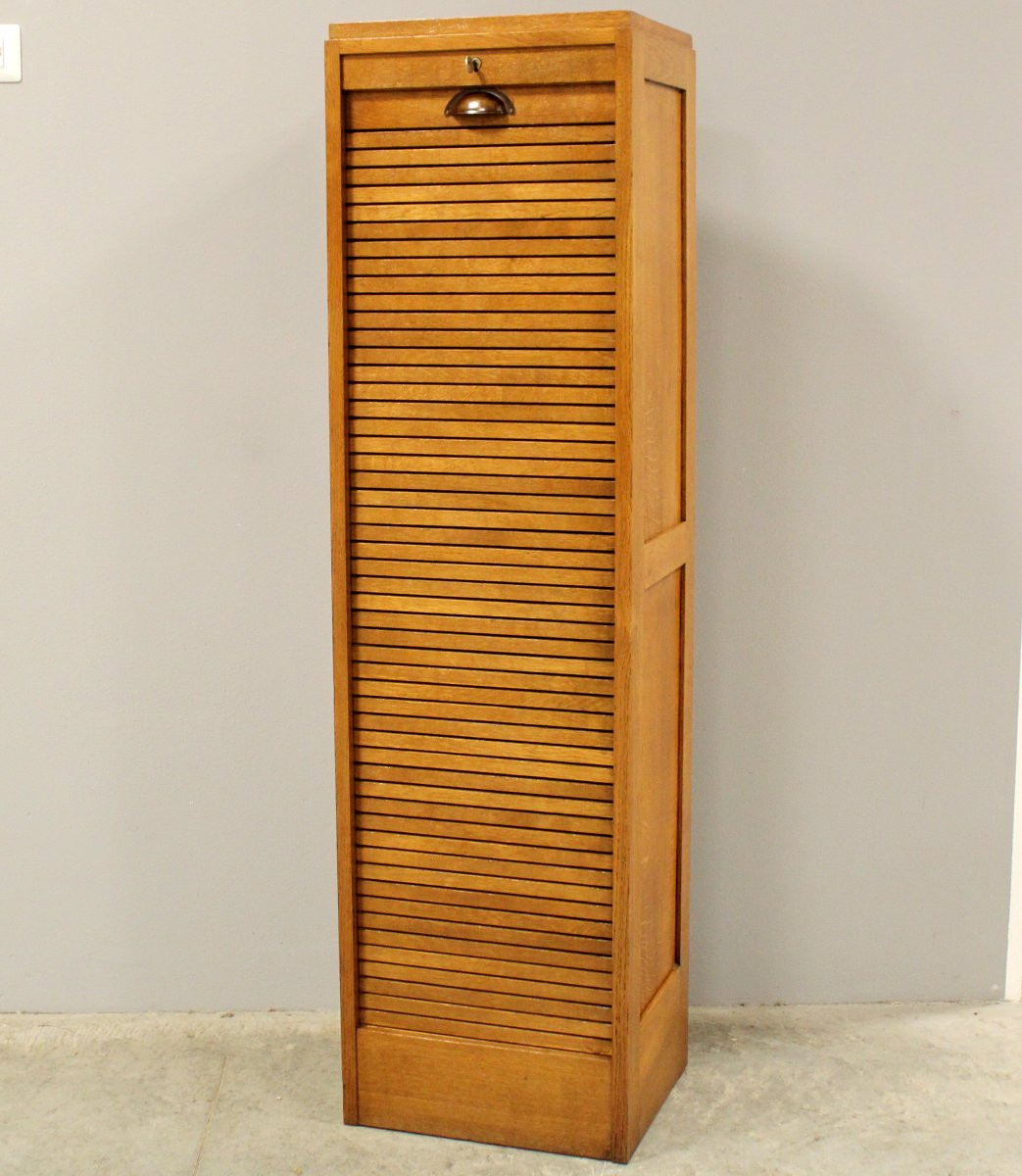 Antico classificatore serranda archivio schedario in rovere-photo-2