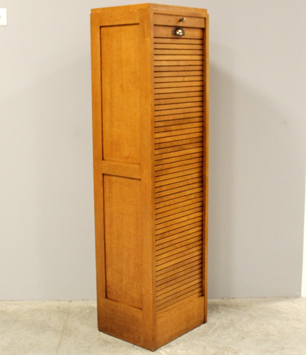 Antico classificatore serranda archivio schedario in rovere-photo-3