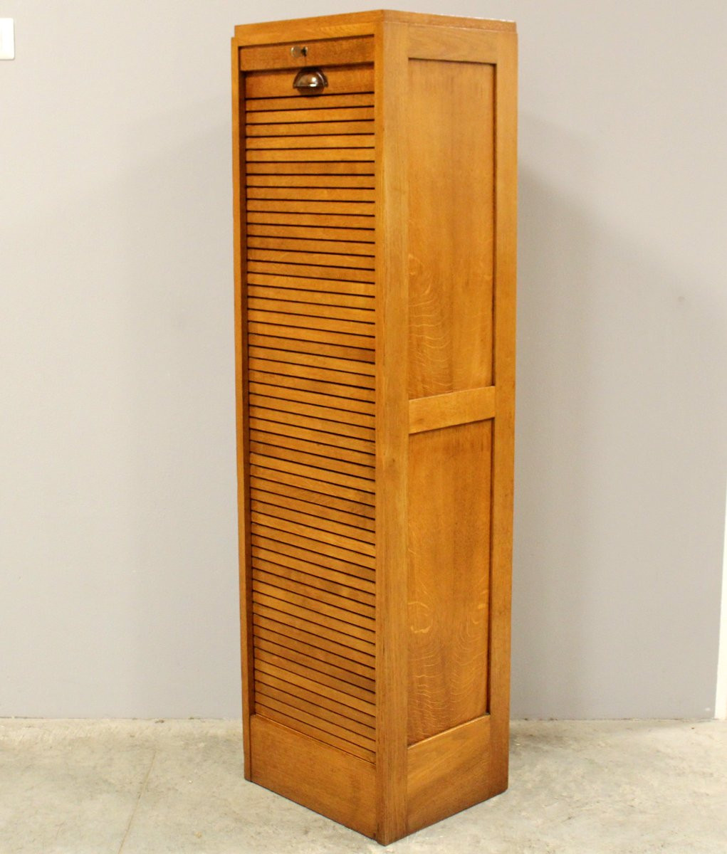 Antico classificatore serranda archivio schedario in rovere-photo-4