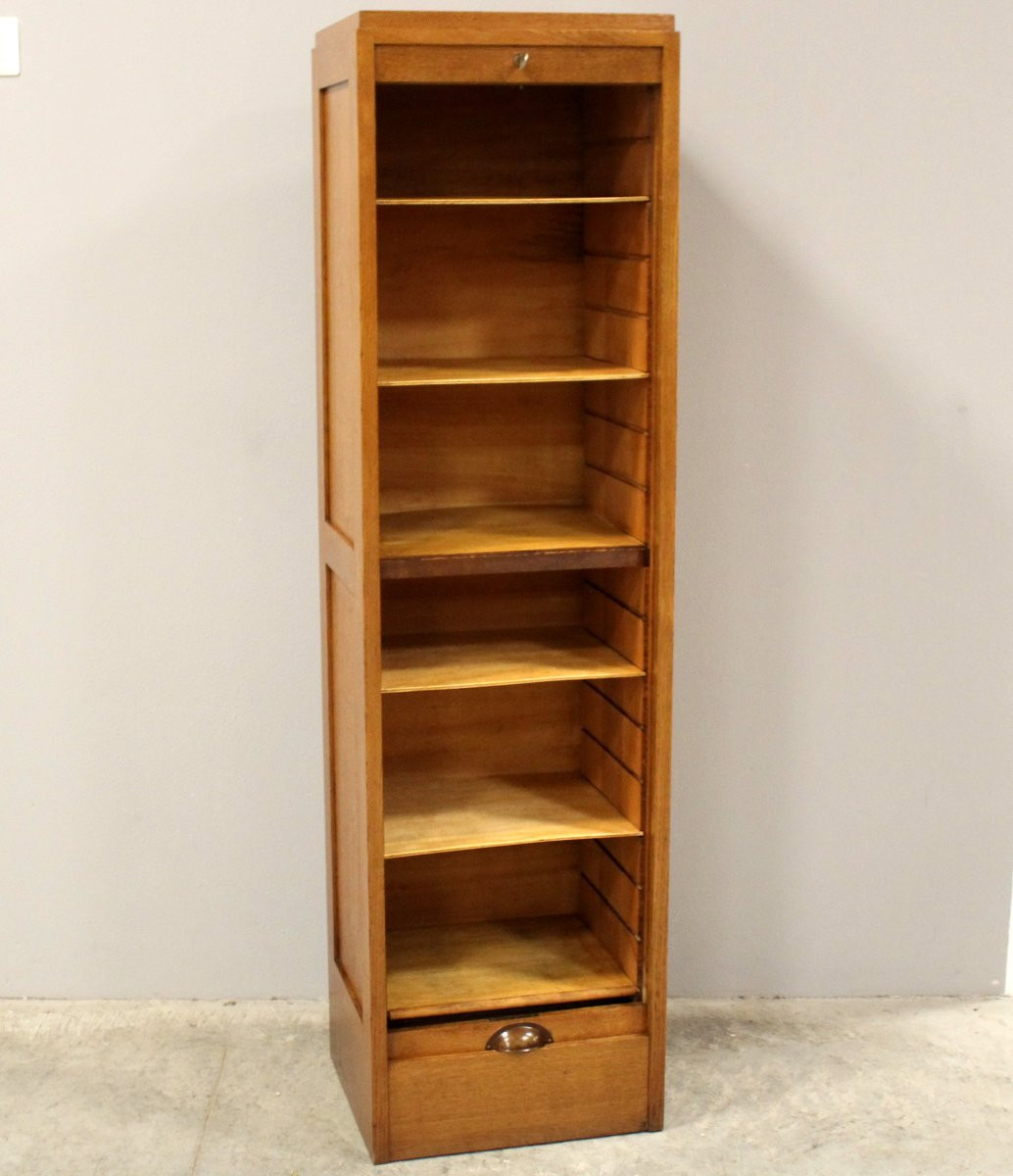 Antico classificatore serranda archivio schedario in rovere-photo-1