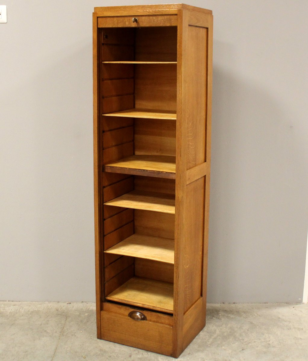 Antico classificatore serranda archivio schedario in rovere-photo-2