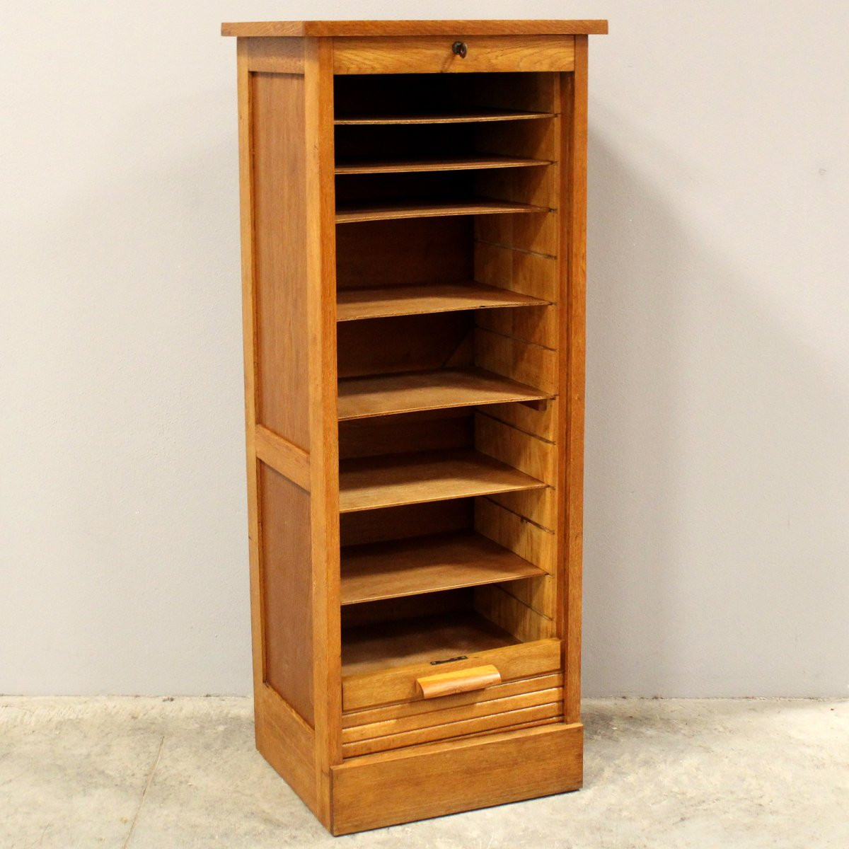 Antico classificatore serranda archivio schedario in rovere-photo-1