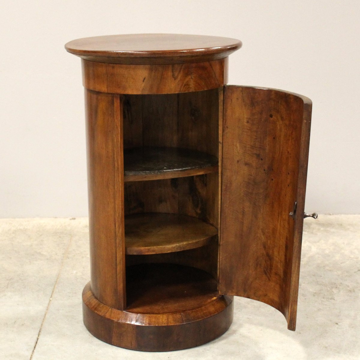 Antico comodino a cilindro colonna Impero in noce - 19°secolo-photo-4