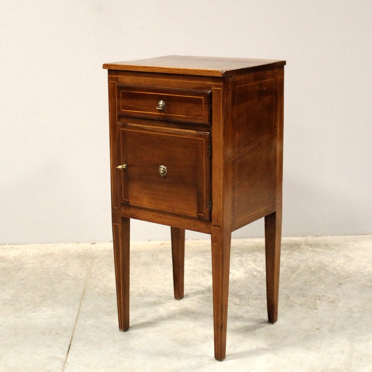 Antico comodino Direttorio in noce intarsiato - Italia 18°secolo-photo-2