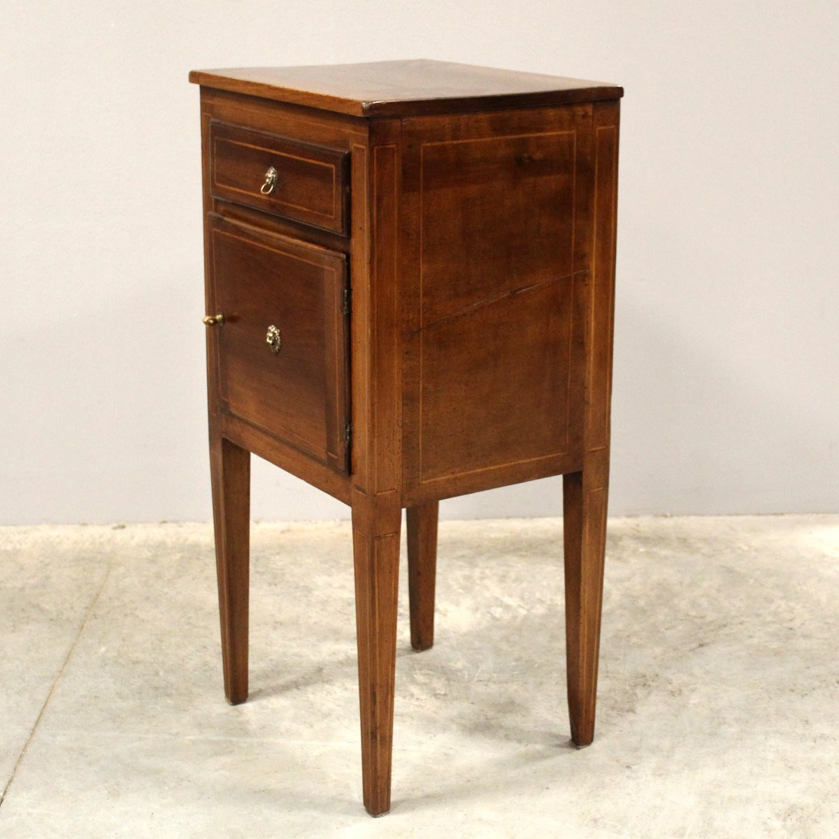 Antico comodino Direttorio in noce intarsiato - Italia 18°secolo-photo-4