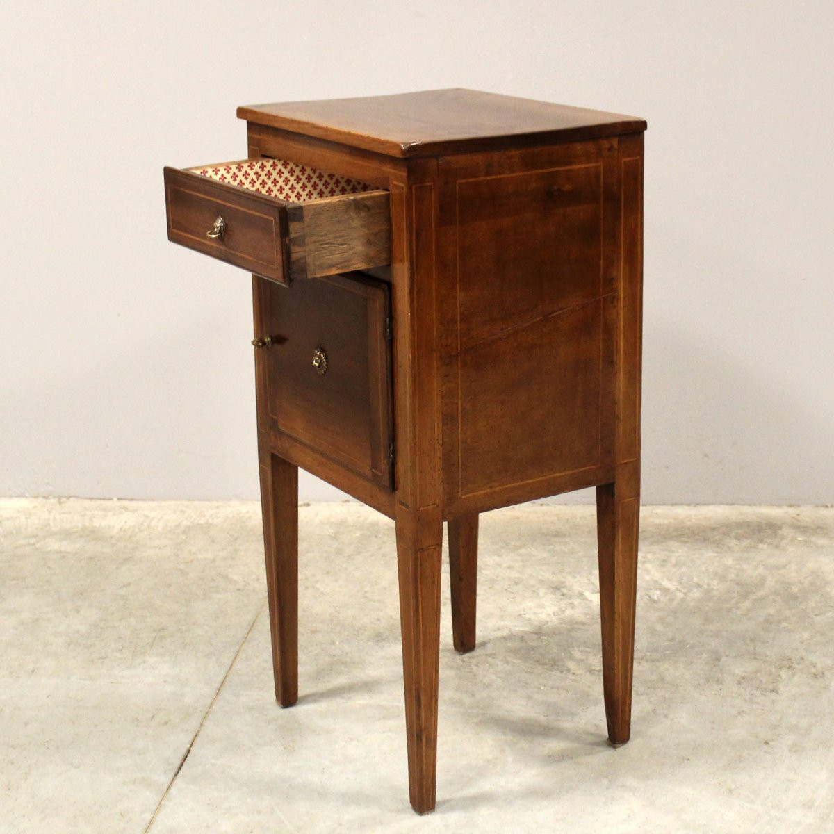 Antico comodino Direttorio in noce intarsiato - Italia 18°secolo-photo-2