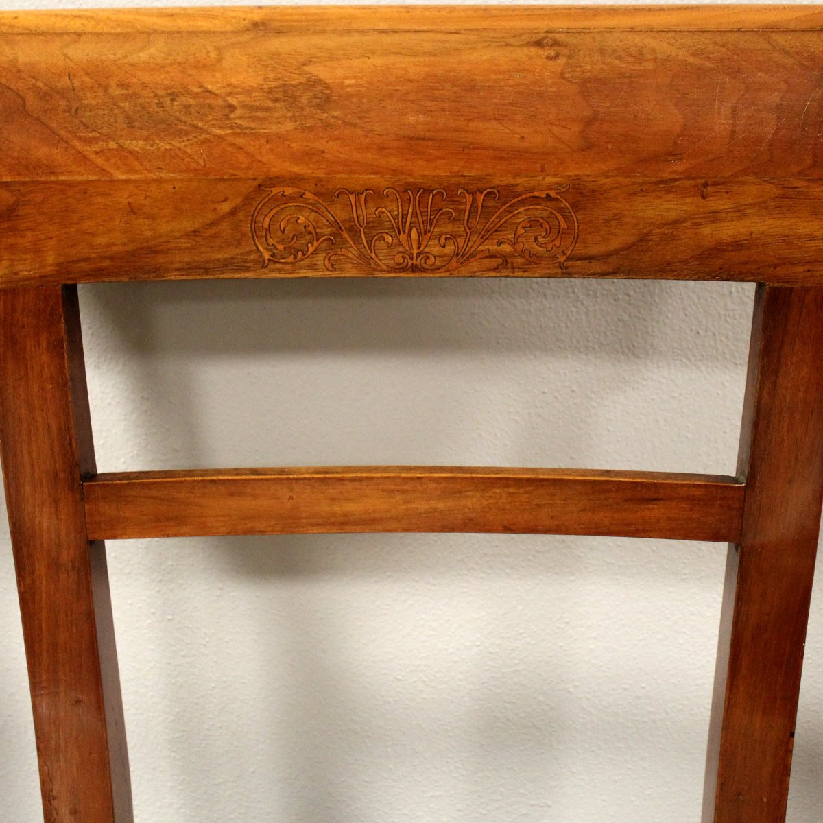 Antico set di 4 sedie in noce intarsiate - Italia 19°secolo-photo-3