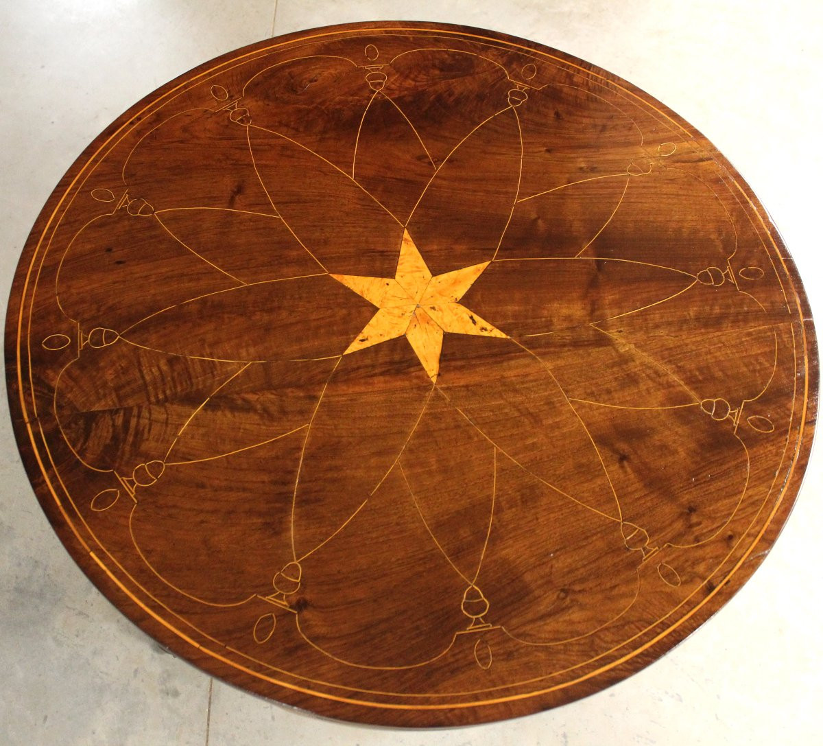 Antico tavolino tavolo Impero in noce intarsiato - Italia 19°secolo-photo-1