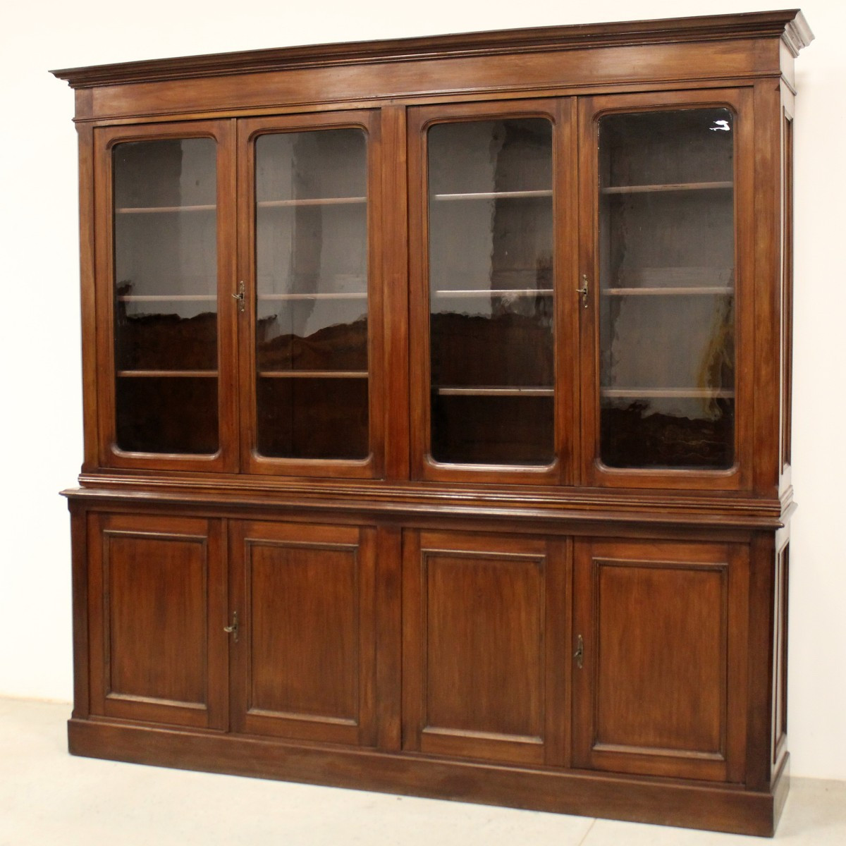 Antica biblioteca credenza libreria a 8 ante in mogano (243 cm) - 19°secolo