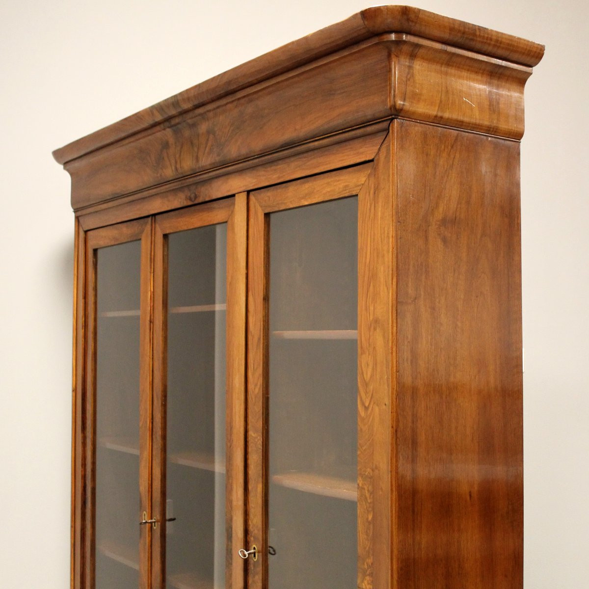 Antica biblioteca vetrina libreria 3 ante Luigi Filippo in noce - 19°secolo-photo-2