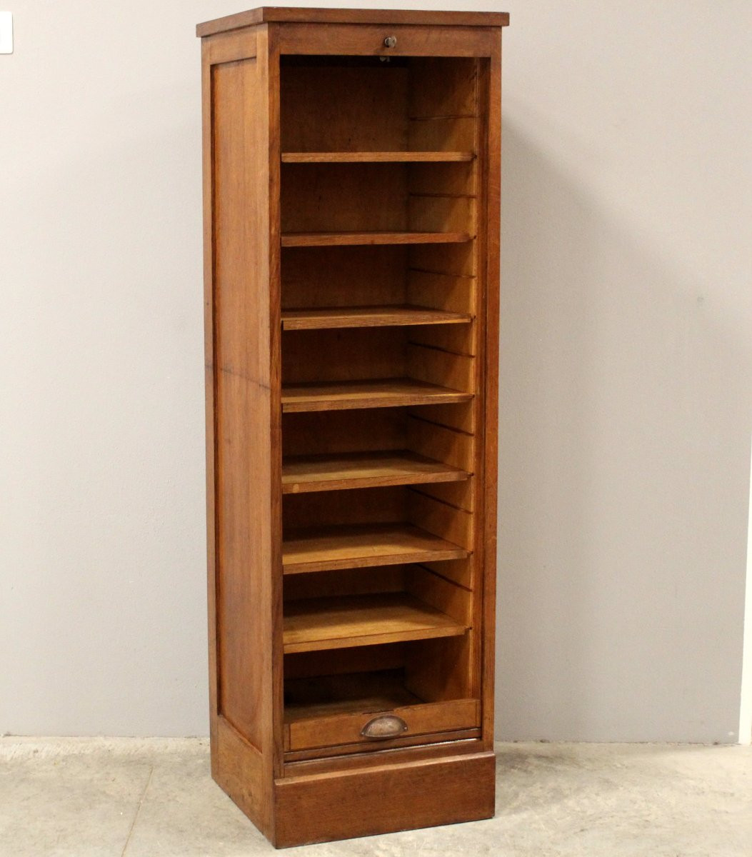 Antico classificatore serranda archivio schedario in rovere-photo-2