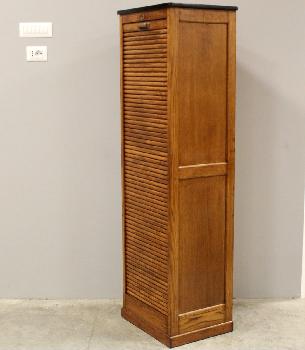 Antico classificatore serranda archivio schedario in rovere-photo-4