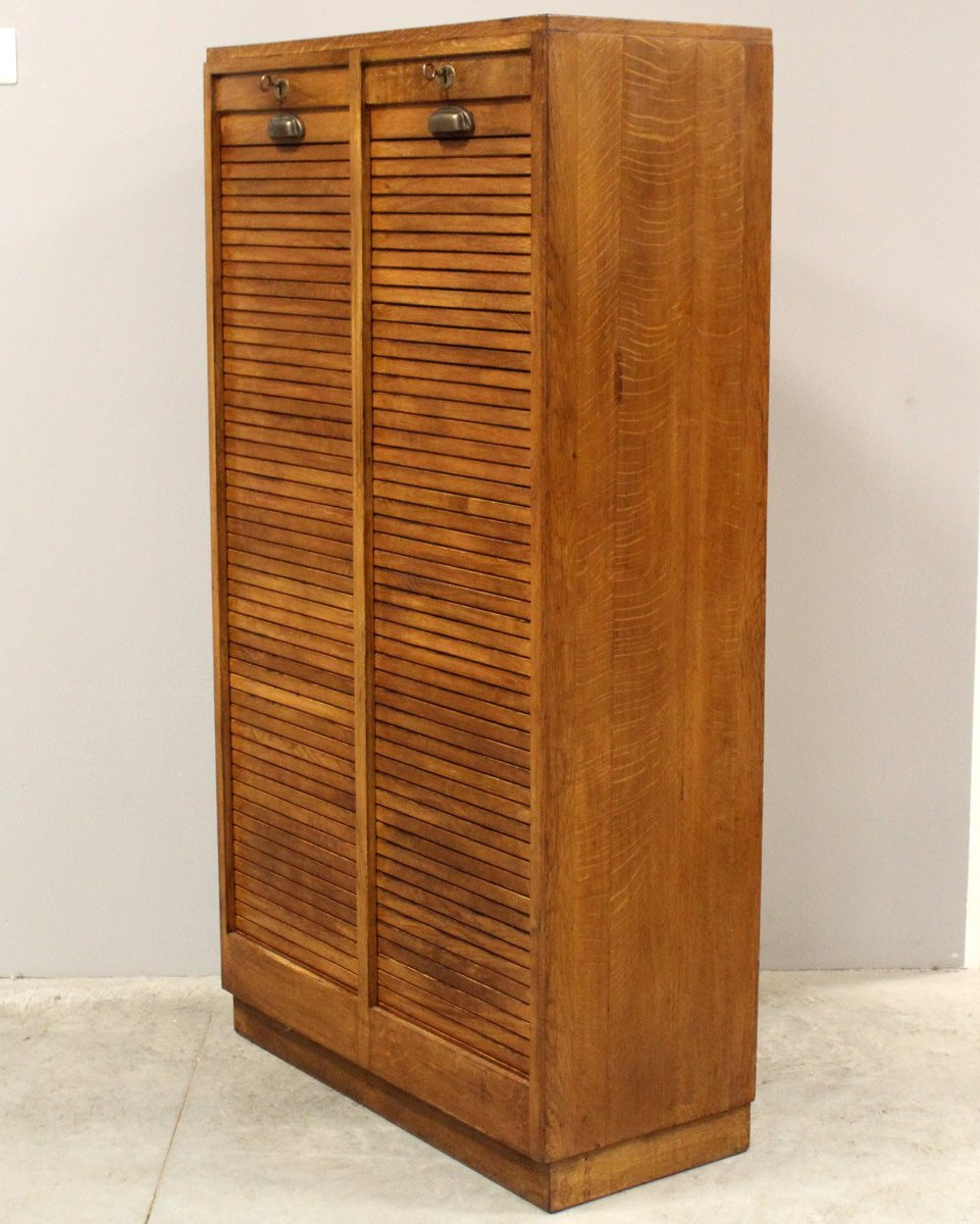 Antico classificatore serranda archivio schedario in rovere-photo-4