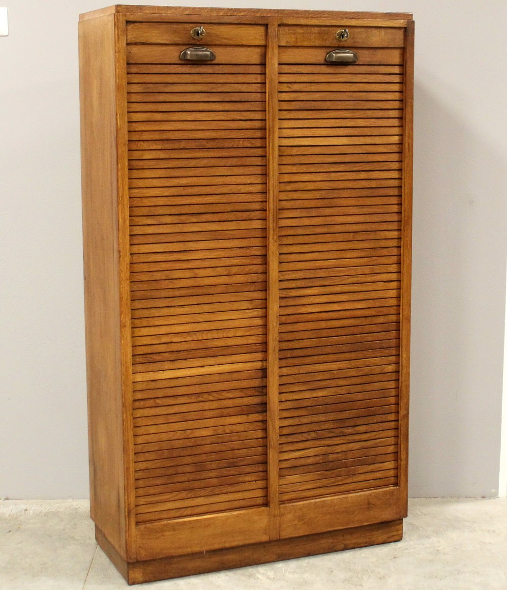 Antico classificatore serranda archivio schedario in rovere