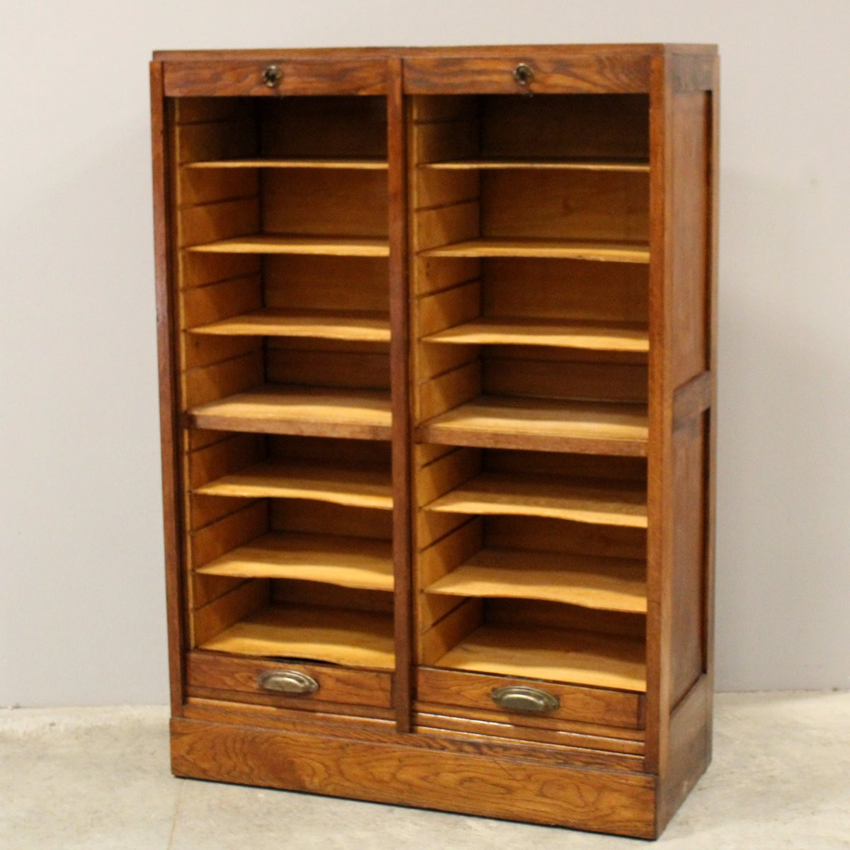 Antico classificatore serranda archivio schedario in rovere-photo-1