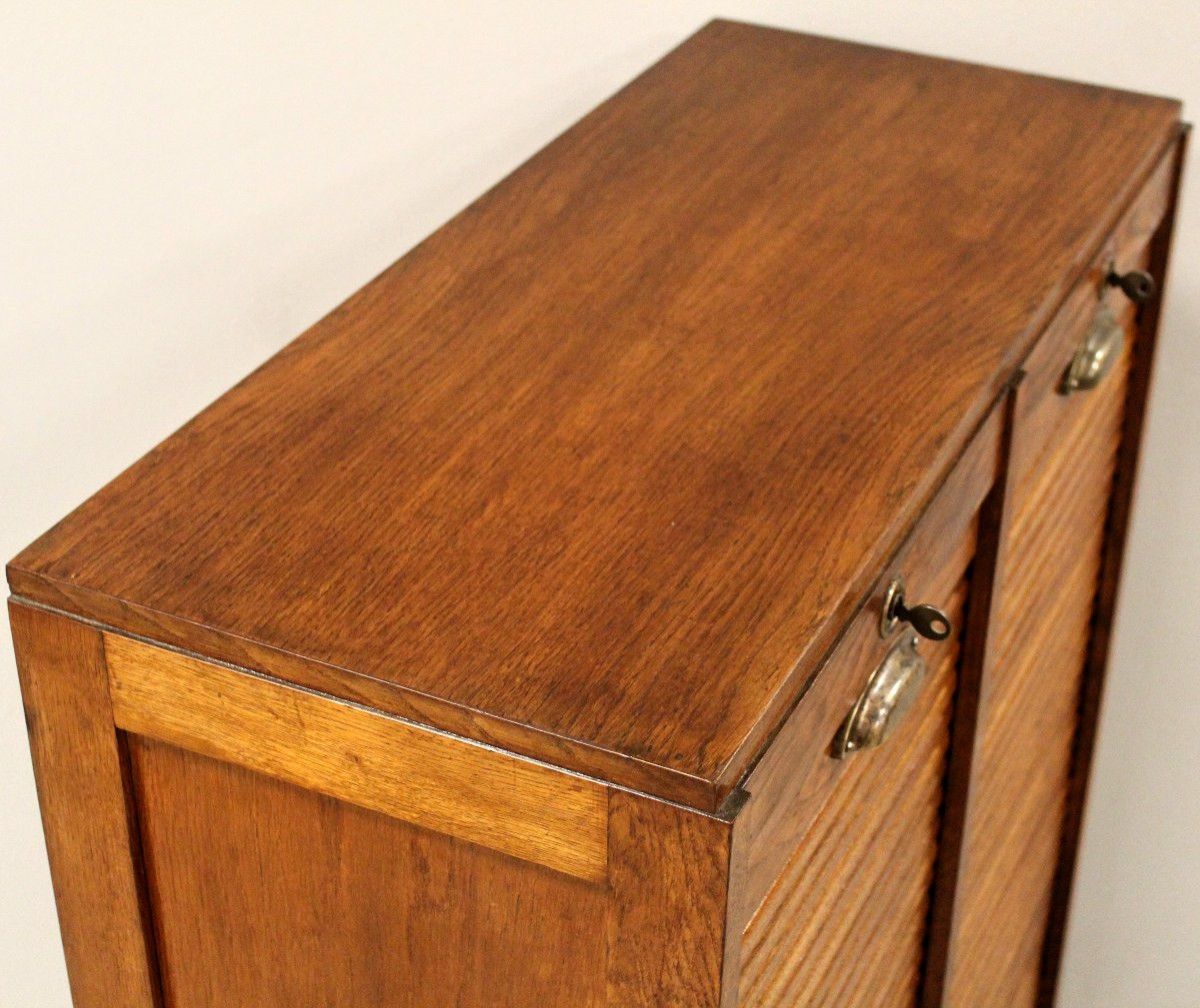 Antico classificatore serranda archivio schedario in rovere-photo-2