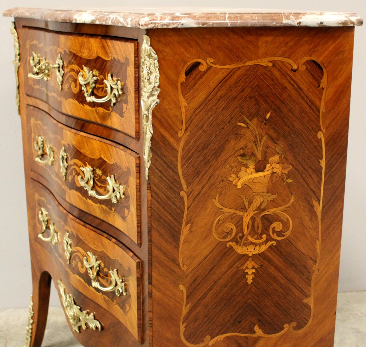 Antico cassettone comò Napoleone III intarsiato - 19°secolo-photo-4