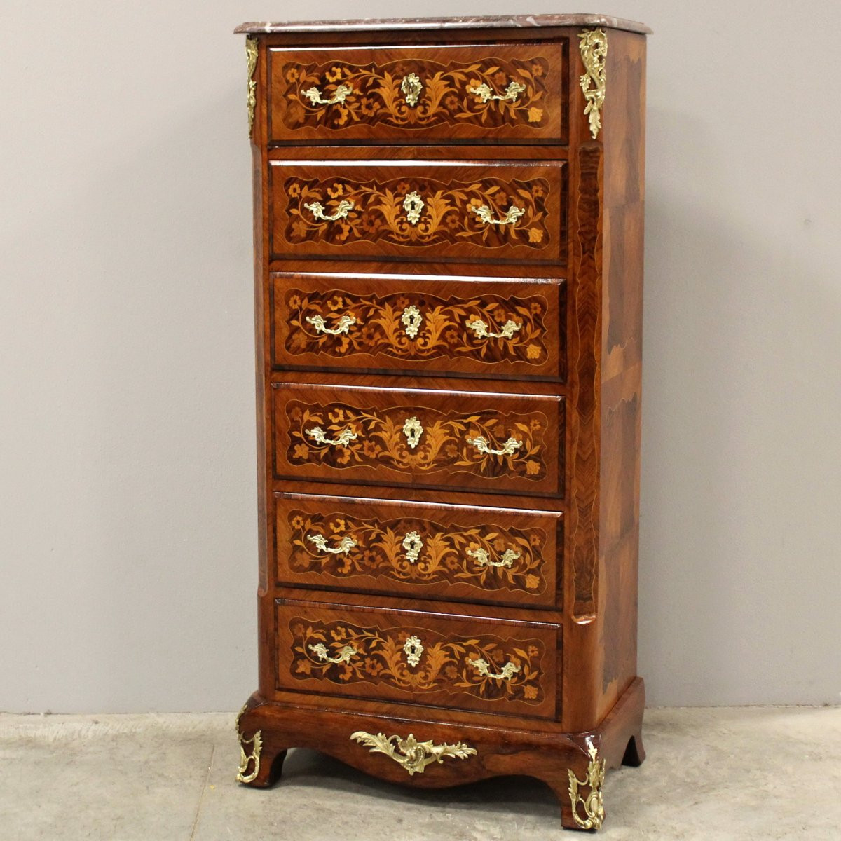 Antico settimanale settimino cassettiera Napoleone III intarsiato - 19°secolo-photo-2