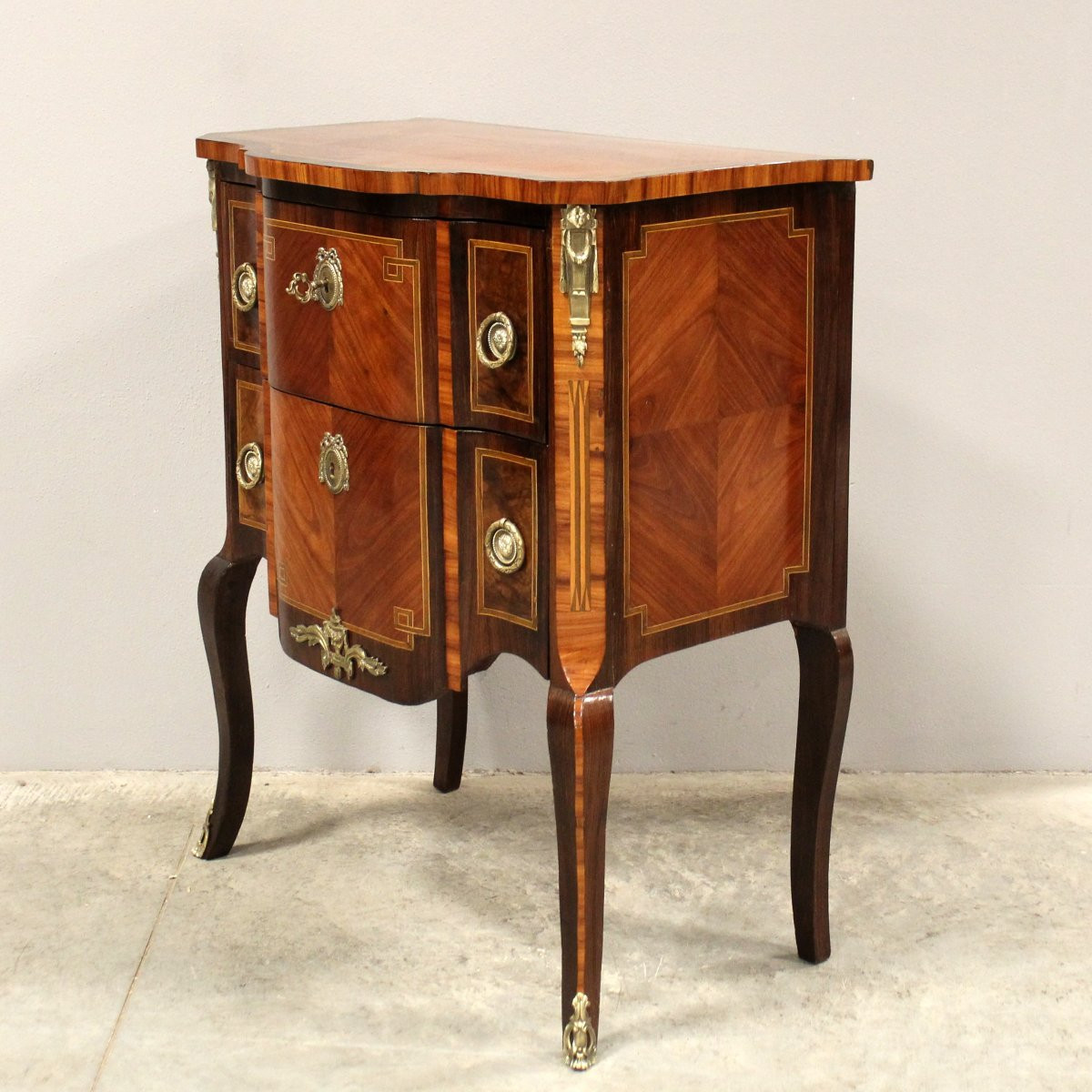 Antico cassettone comò Napoleone III intarsiato - 19°secolo-photo-3