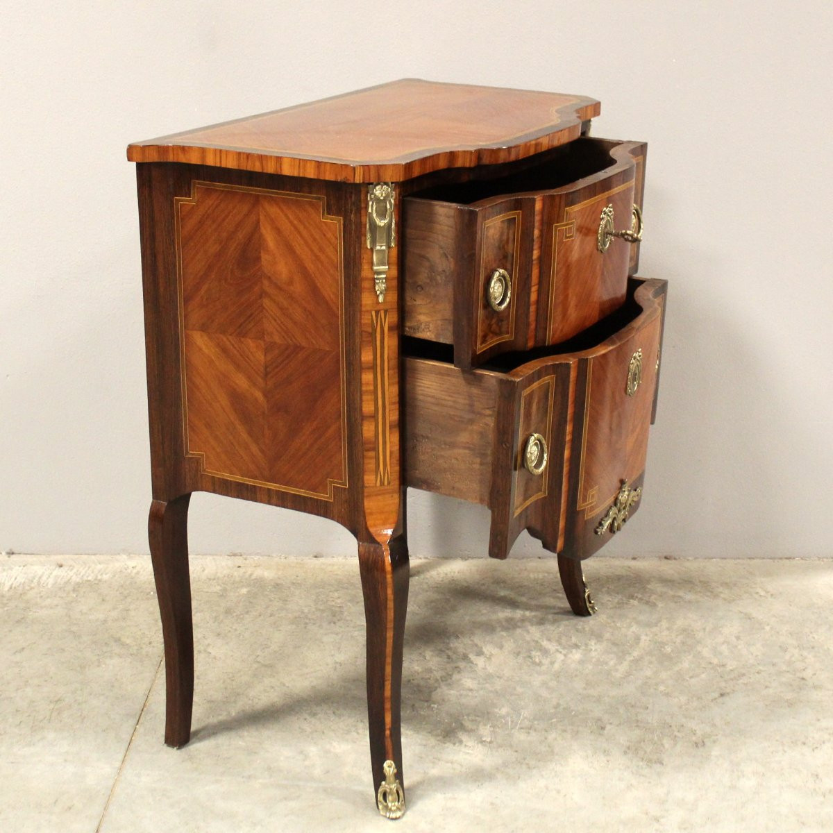 Antico cassettone comò Napoleone III intarsiato - 19°secolo-photo-4