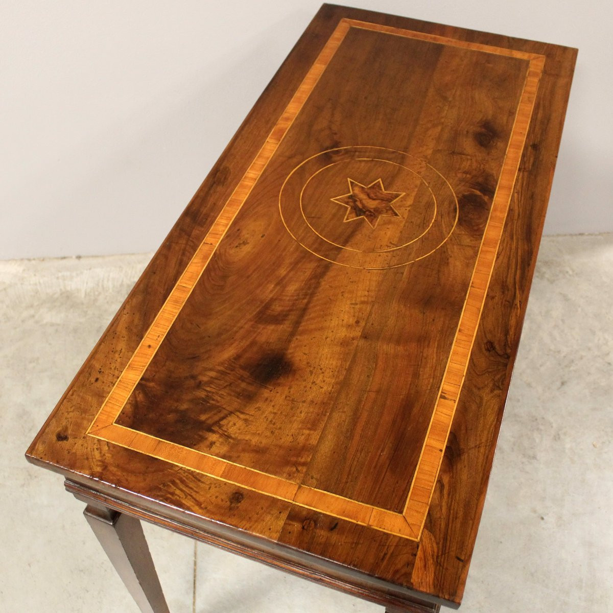 Antico tavolino scrittoio console Luigi XVI in noce intarsiato - Italia 18°secolo-photo-3