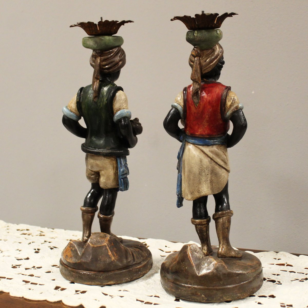 Antica coppia di Mori Veneziani portacero reggicero candelieri - Italia 19°secolo-photo-5