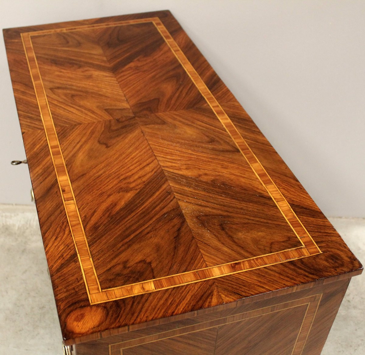 Antico cassettone comò Luigi XVI in noce intarsiato - Italia 19°secolo-photo-3