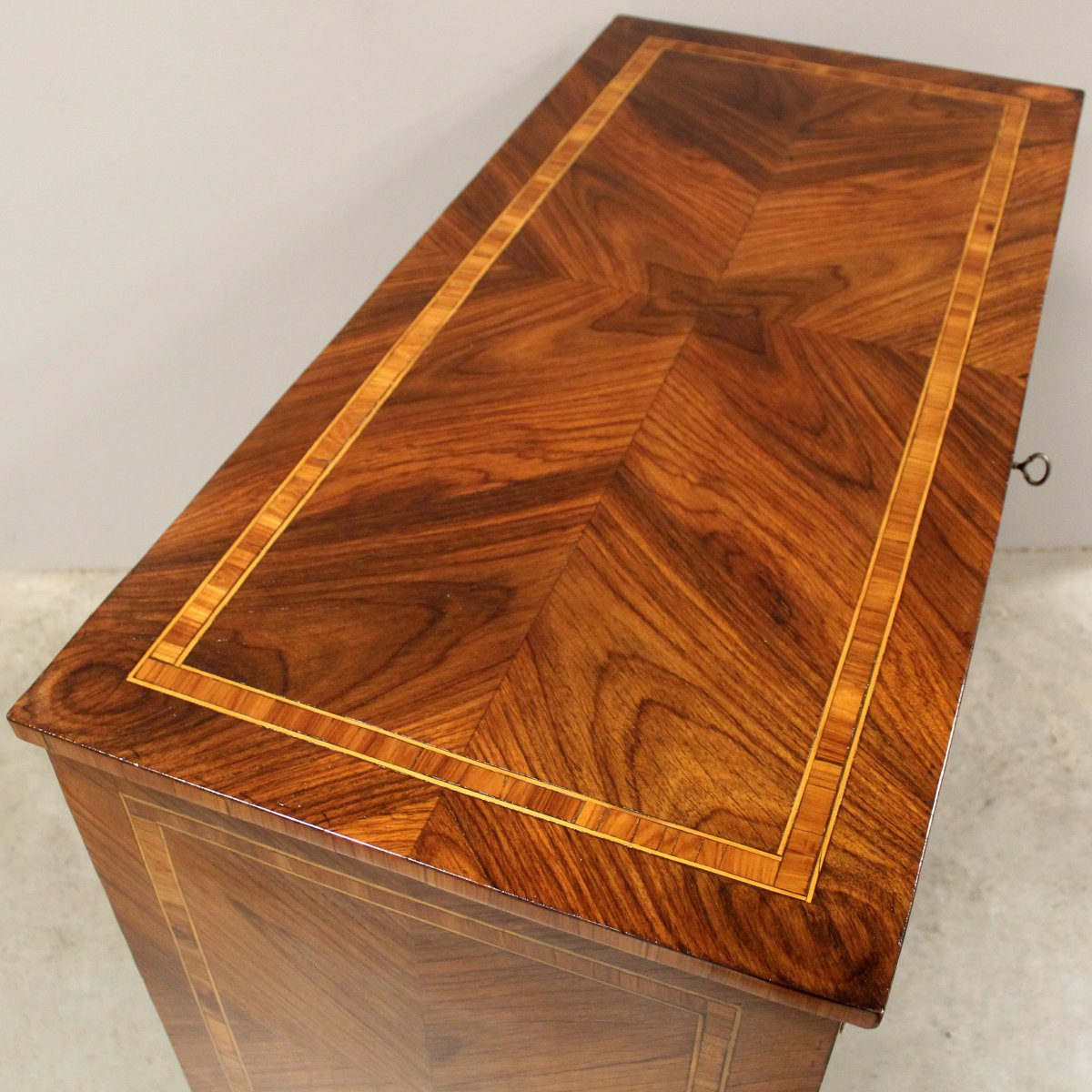 Antico cassettone comò Luigi XVI in noce intarsiato - Italia 19°secolo-photo-4