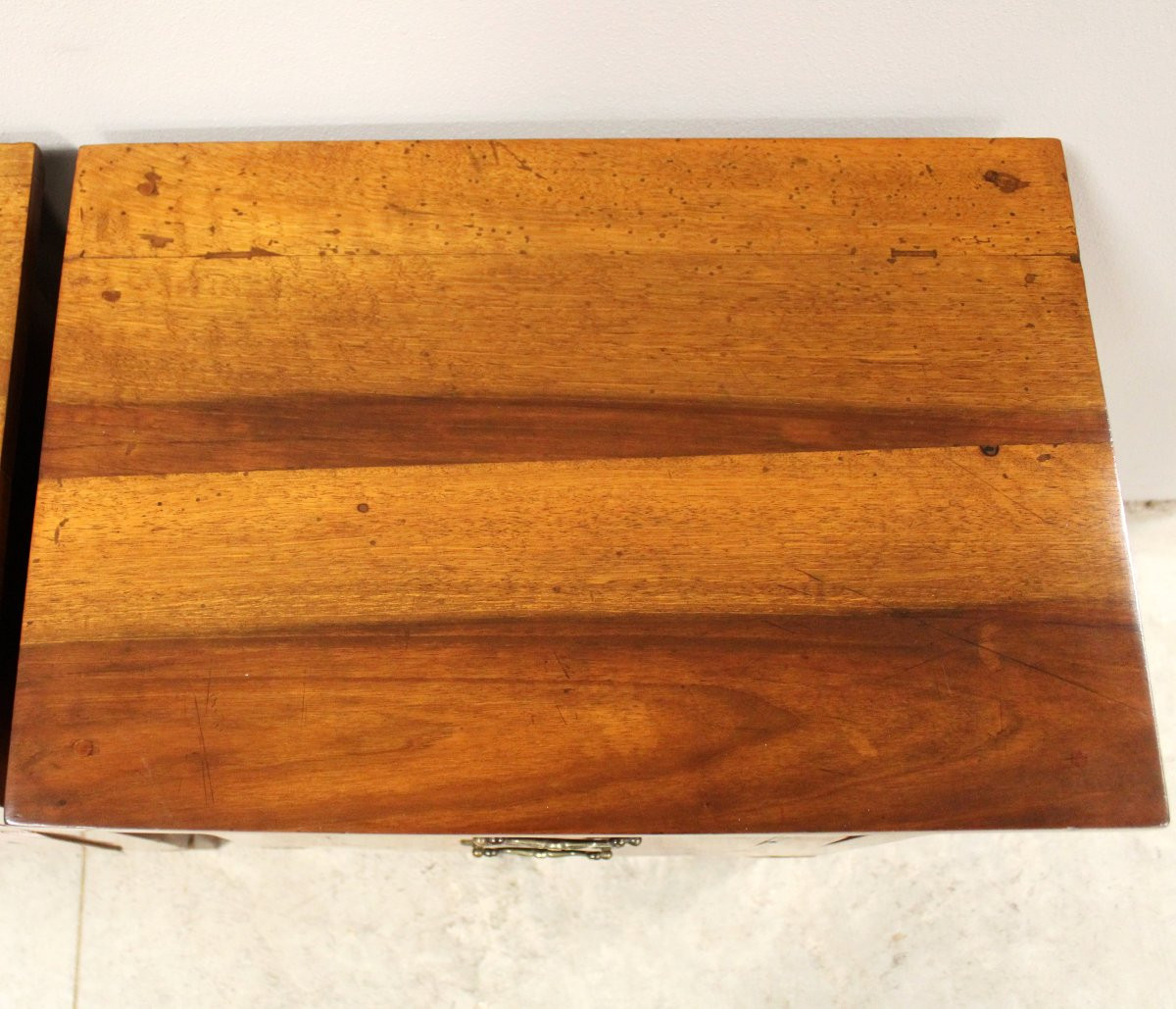 Antica coppia comodini Luigi XVI in noce intarsiati - Italia 18°secolo-photo-6