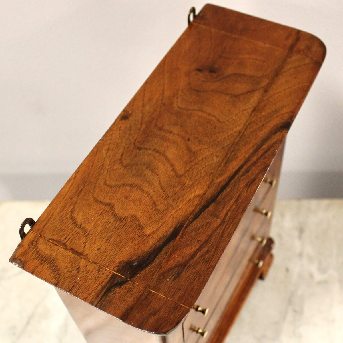 Antico modellino miniatura settimanale cassettiera Luigi Filippo in noce - 19°secolo-photo-3