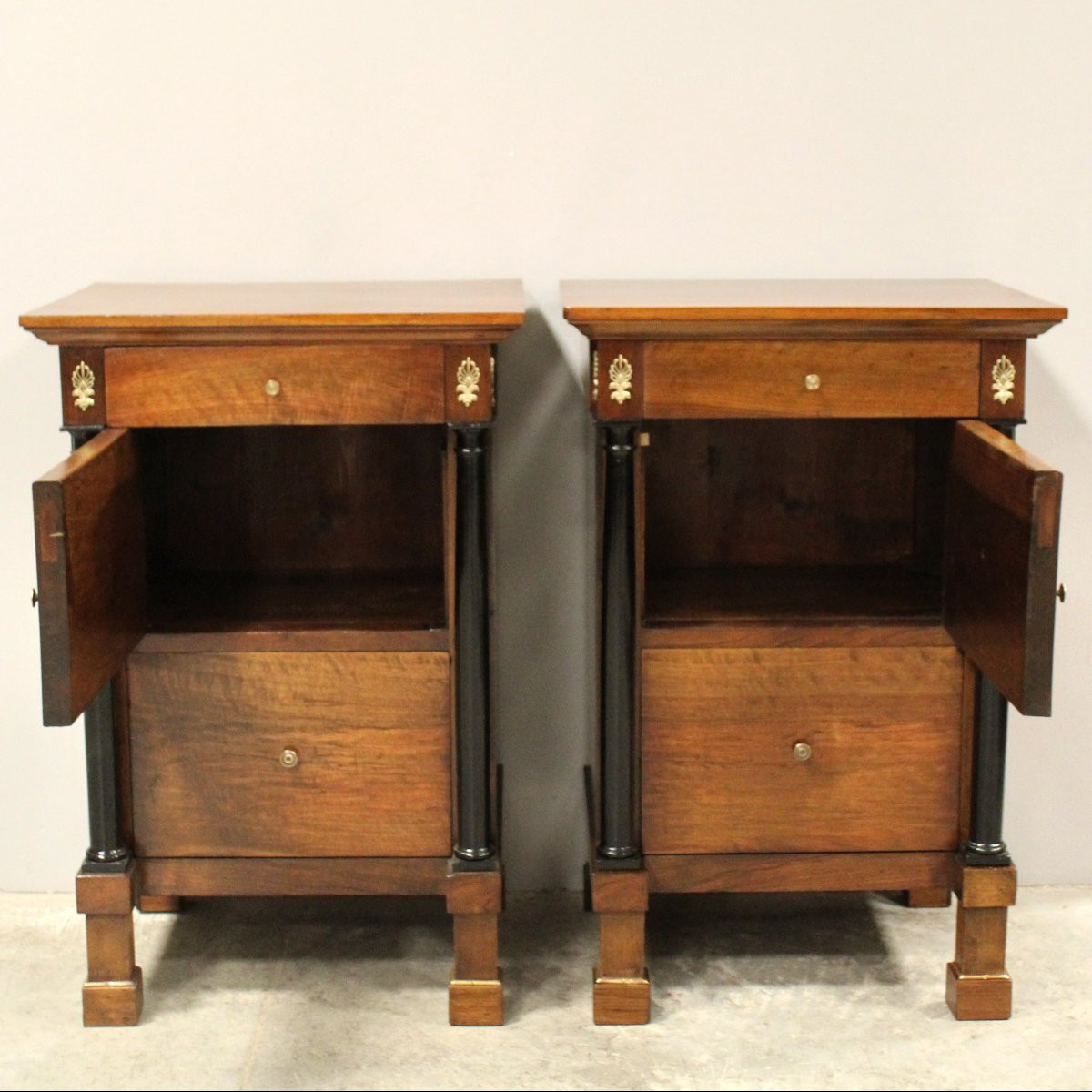 Antica coppia comodini Impero in noce - Italia 19°secolo-photo-2