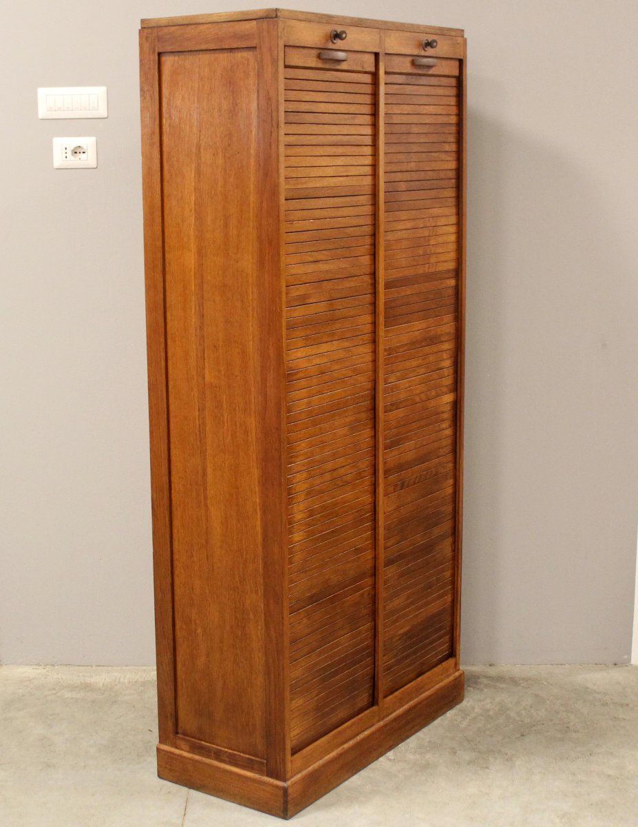 Antico classificatore serranda archivio schedario in rovere-photo-2