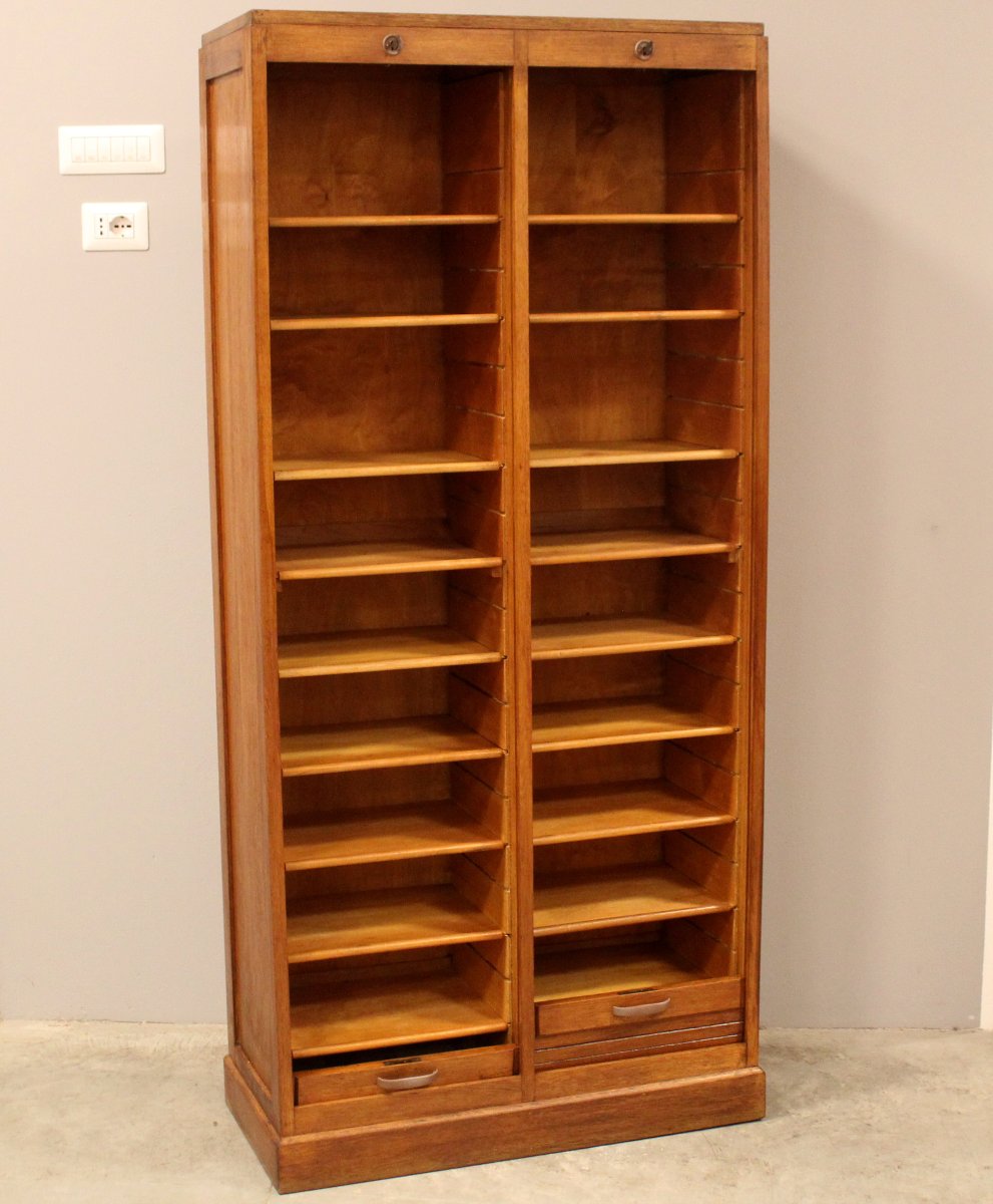 Antico classificatore serranda archivio schedario in rovere-photo-4