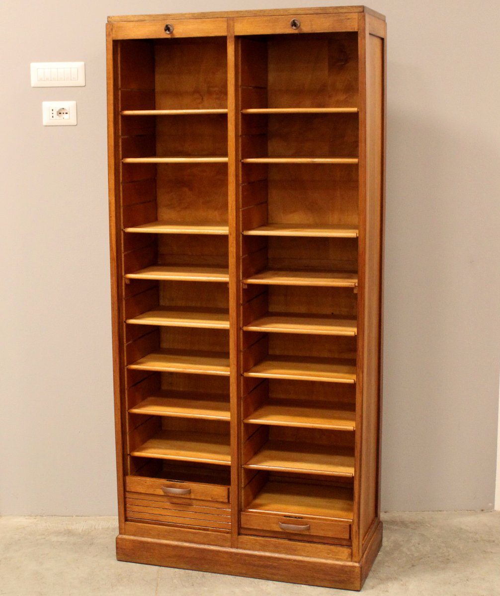 Antico classificatore serranda archivio schedario in rovere-photo-1