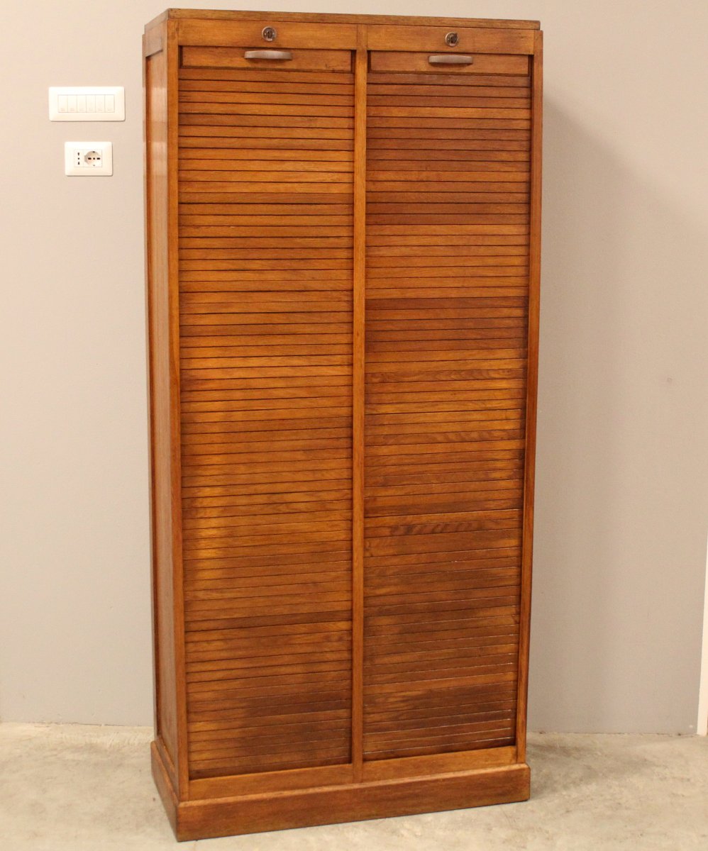 Antico classificatore serranda archivio schedario in rovere