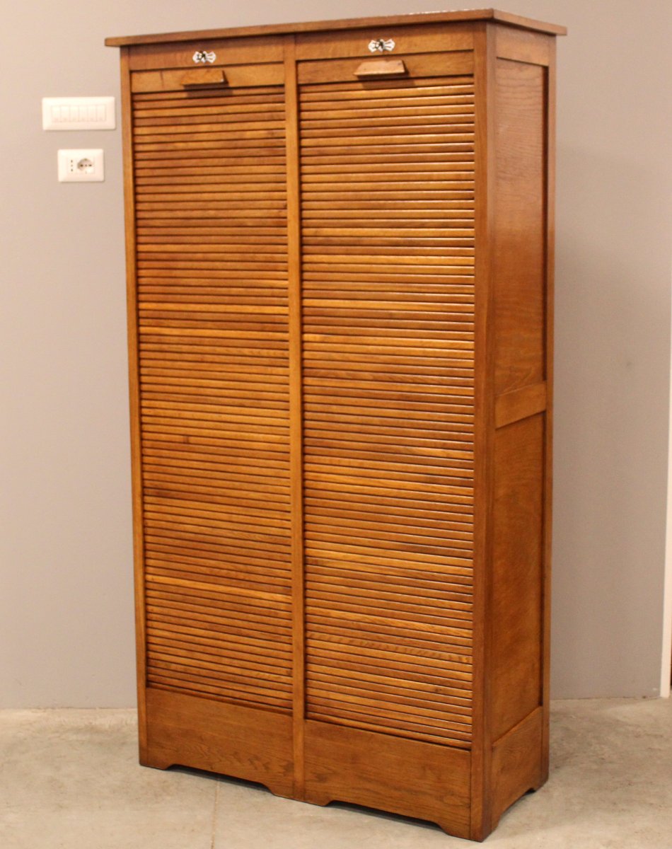Antico classificatore serranda archivio schedario in rovere-photo-2