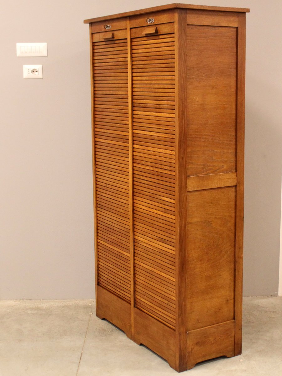 Antico classificatore serranda archivio schedario in rovere-photo-4