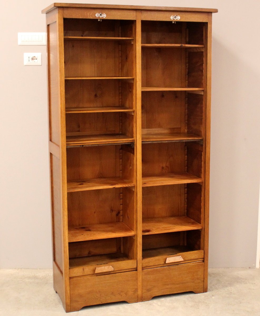 Antico classificatore serranda archivio schedario in rovere-photo-1
