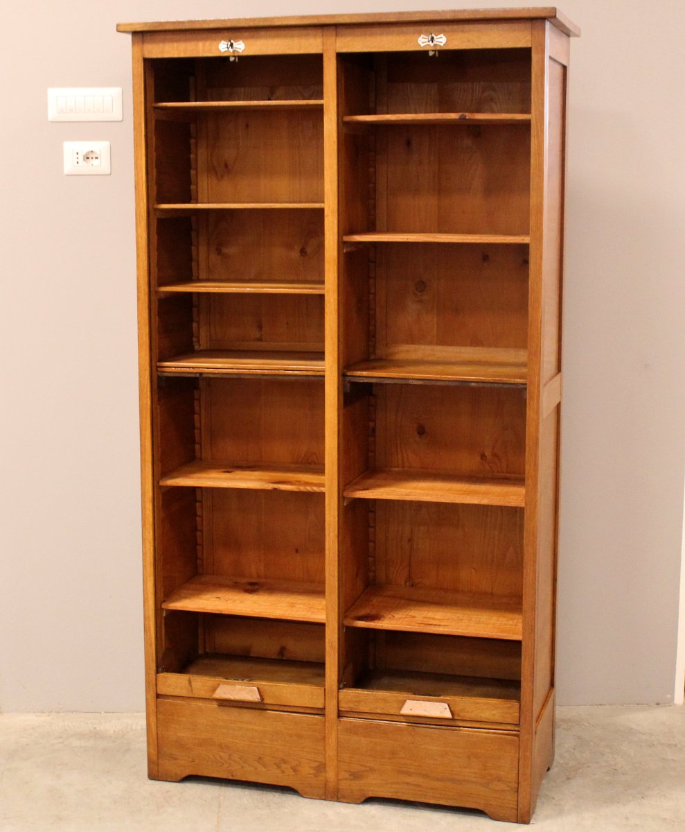 Antico classificatore serranda archivio schedario in rovere-photo-2