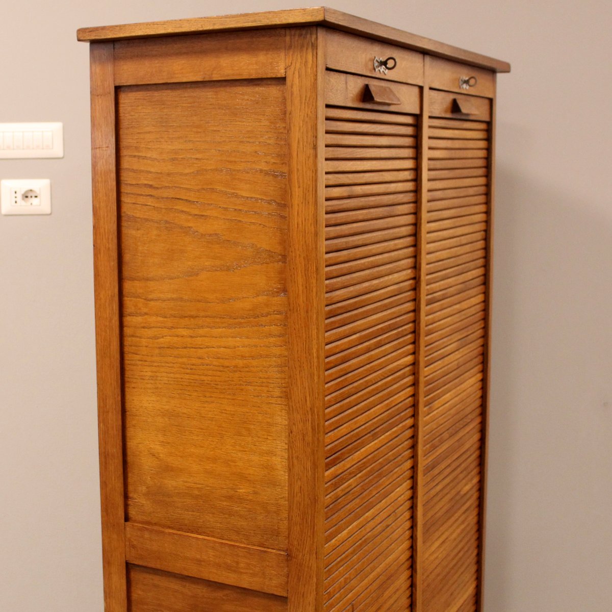 Antico classificatore serranda archivio schedario in rovere-photo-3